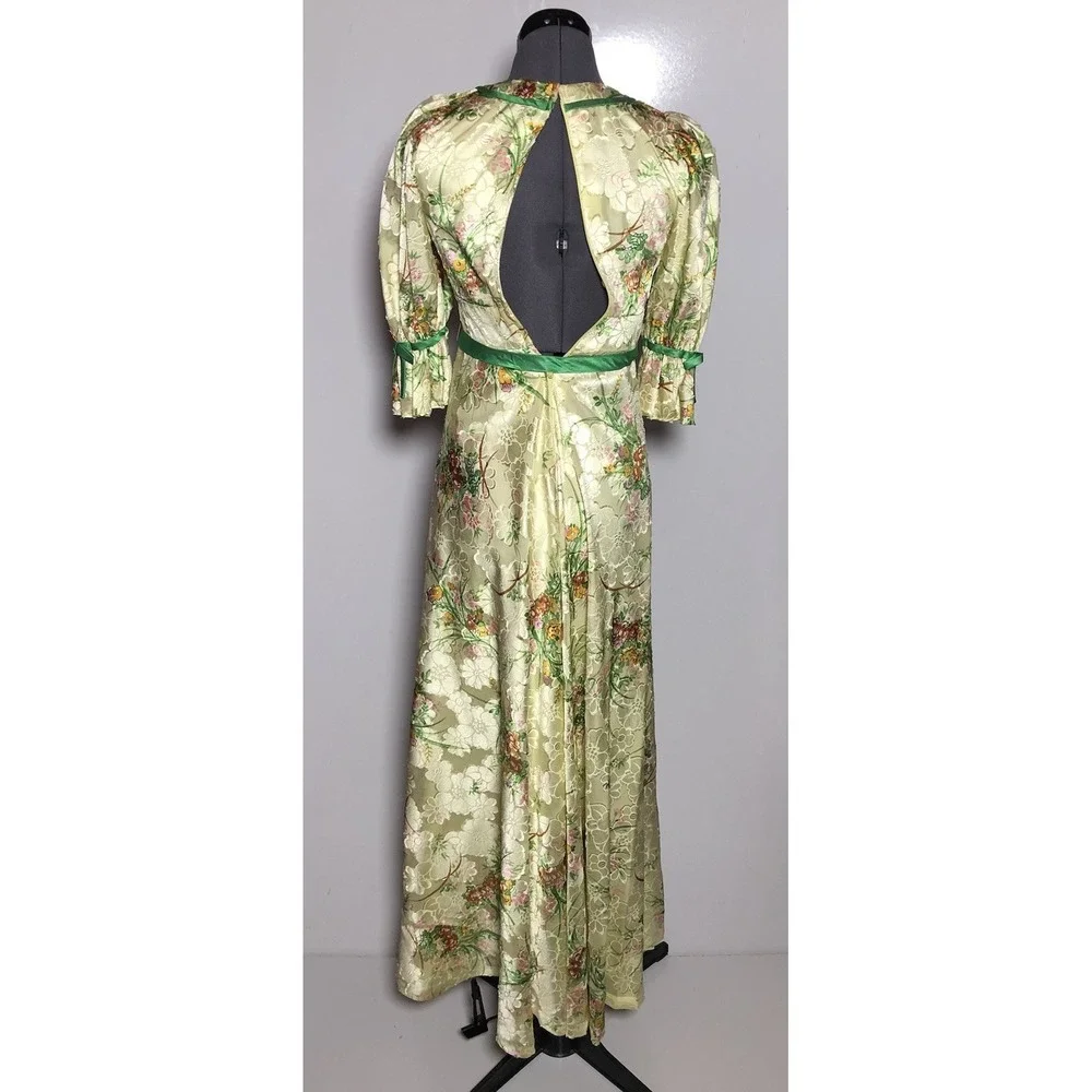 Vintage 1970s Boho Dress Floral Brocade Maxi Dress Festival Gown STAINED XS - Picture 10 of 16